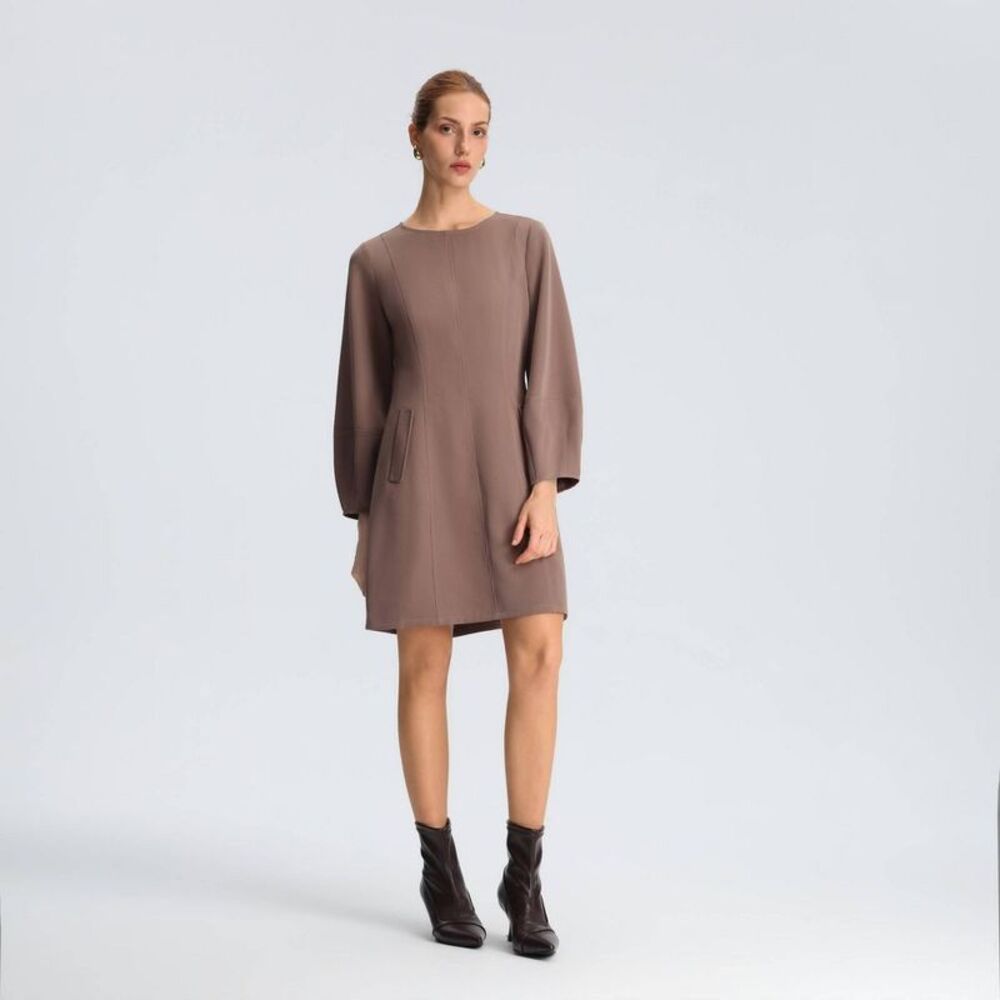 Women's Balloon Long Sleeve Mini A-Line Dress - A New Day Mocha S